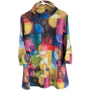 EUC DAMEE Abstract Artsy A-Line Mock Neck Top Size Large